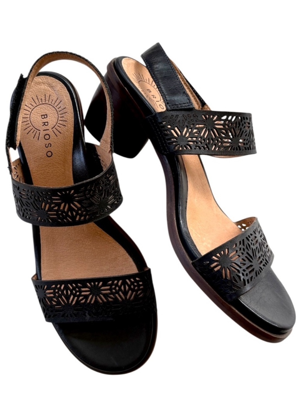 EUC BRIOSO Leather Paloma Slingback Heeled Sandals Black Size 7.5